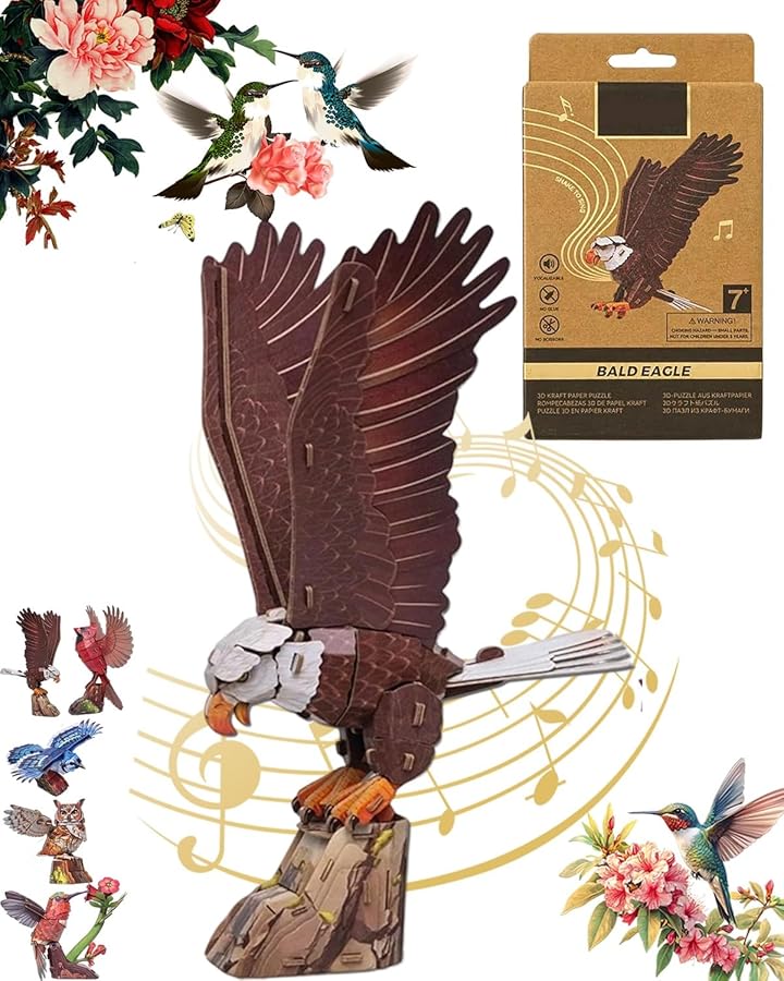 طائر الطنان ثلاثي الأبعاد لغز الطيور طقم تجميع DIY مع صوت النداء للكبار أطفال حرفة هدية ملونة K - Image 1